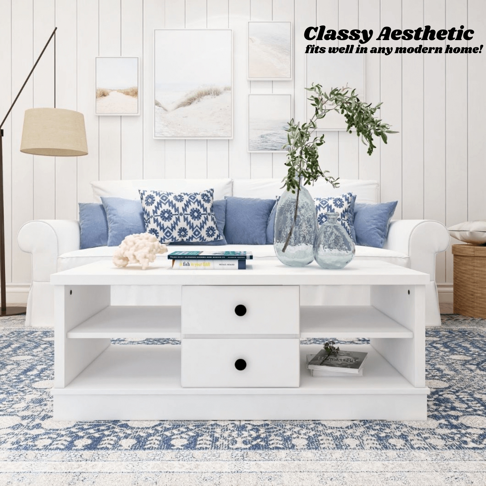Margaux White Coastal Style Coffee Table with Drawers – Shopping Planet