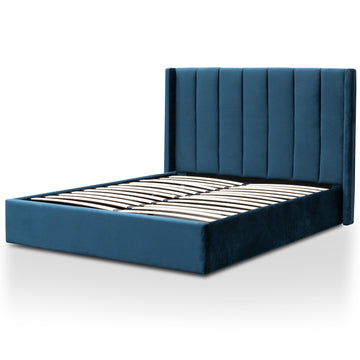 Frank Queen Bed Frame - Teal Navy Velvet with Storage-0