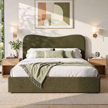 Artiss Double Bed Frame with Storage Drawer, Chenille Curved Headboard