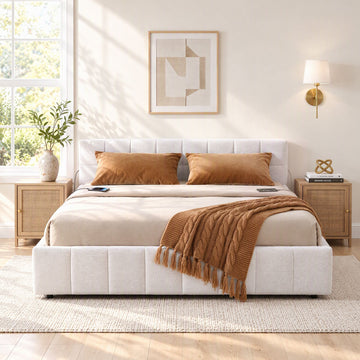 Artiss Double Bed Frame with Charging, LED Lights & Tufted Headboard