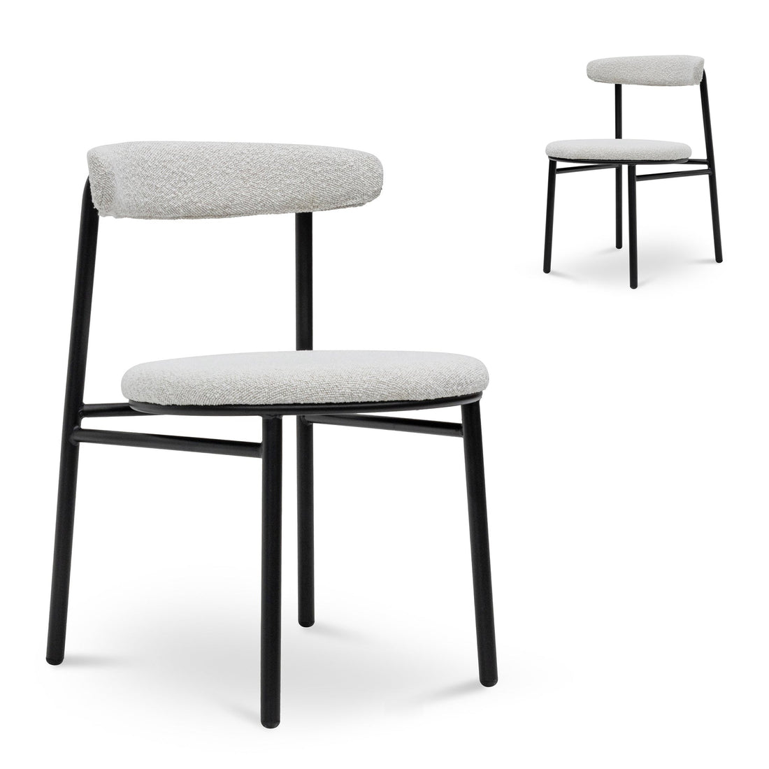 Alice Fabric Dining Chair - Moon White Boucle and Black Legs (Set of 2)-0
