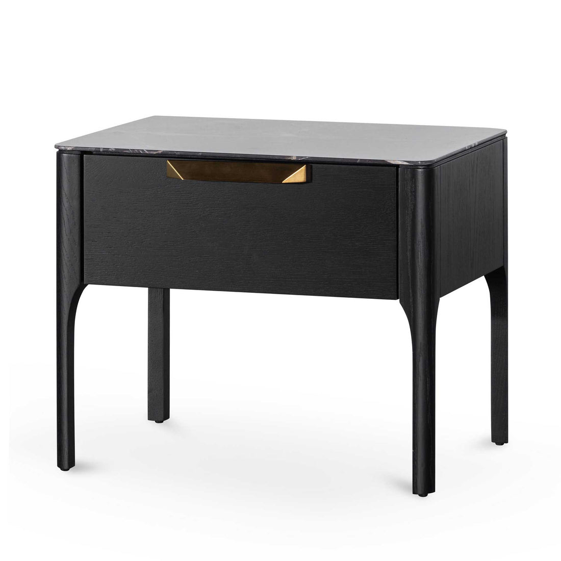 Uma Bedside Table - Black with Porcelain Marble Top-0