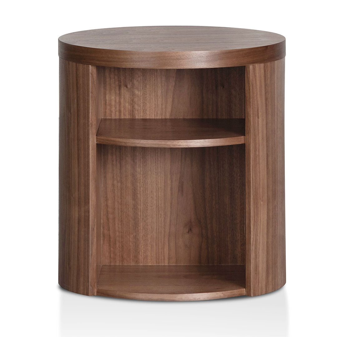 Zoe Round Wooden Bedside Table - Walnut-0