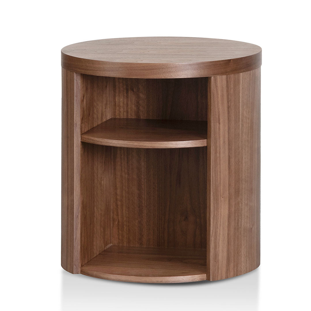 Zoe Round Wooden Bedside Table - Walnut-0