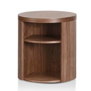 Zoe Round Wooden Bedside Table - Walnut-0