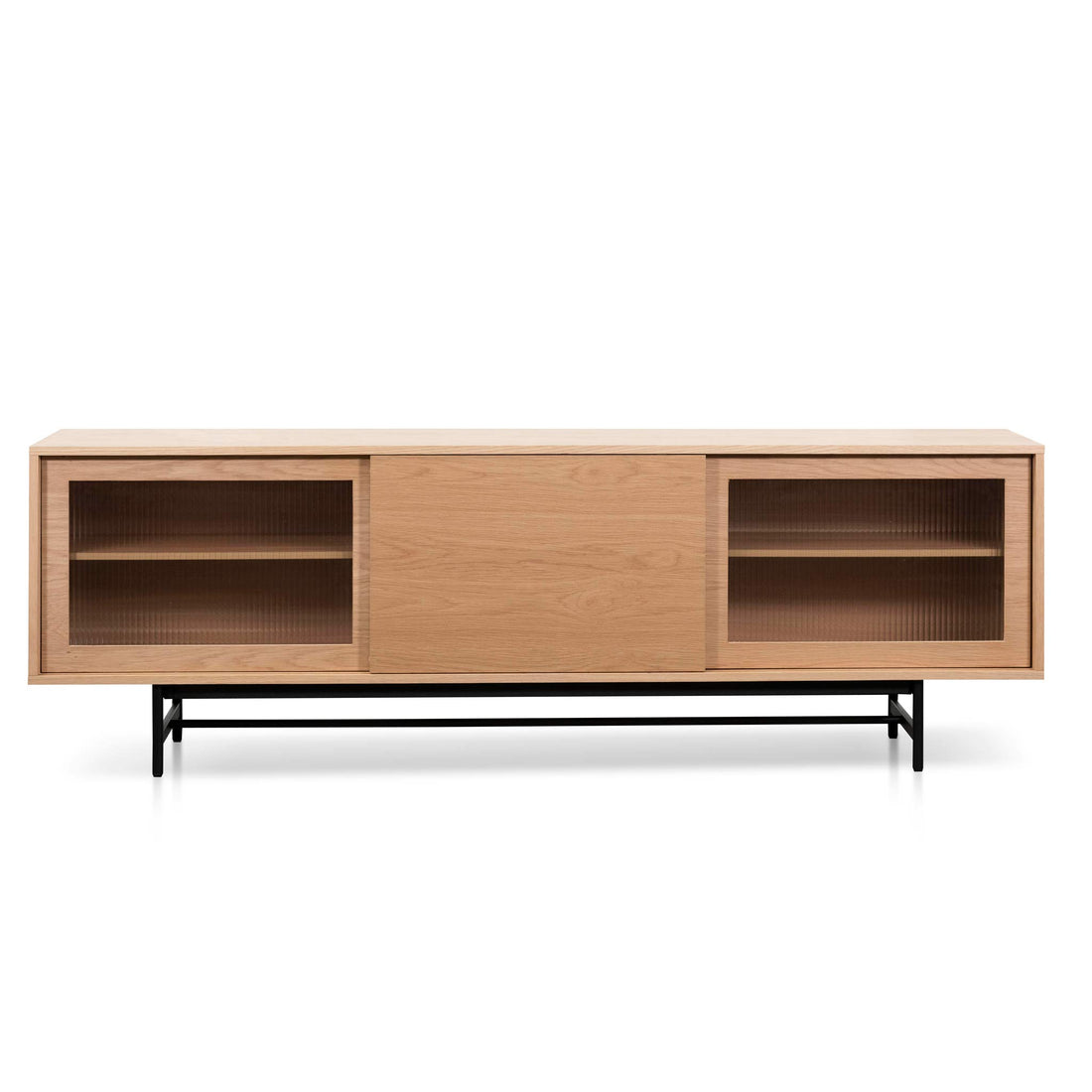 Ivy 2.1m Wooden Entertainment TV Unit - Natural with Flute Glass Door-0