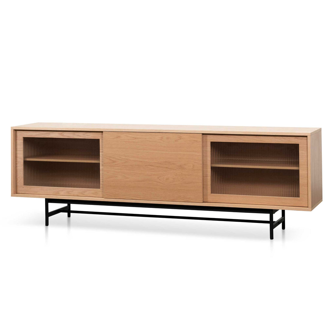 Ivy 2.1m Wooden Entertainment TV Unit - Natural with Flute Glass Door-0