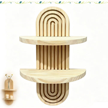 2-Tier Solid Wood Floating Wall Shelf Wall Mounted Storage Rack for Bedroom Living Room Bathroom, 30x19x10cm