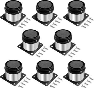8 Pcs Adjustable Furniture Legs, Round Metal Cabinet Feet Replacement Parts for Sofa Table, Silver