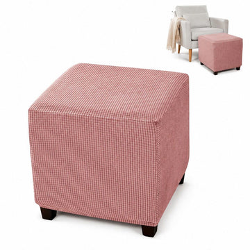 Stretch Jacquard Ottoman Cover, Anti-Deformation Pink Footstool Slipcover for Square Ottoman, 13-18 Inch