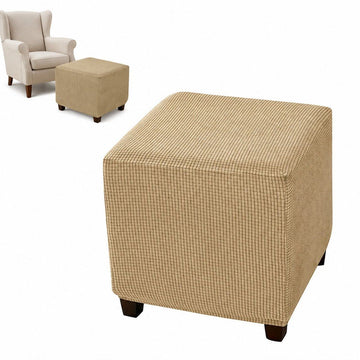 Stretch Jacquard Footstool Cover for Square Ottoman, Anti-Deformation, Khaki, L 33-45.7 cm, W 33-45.7 cm, H 38.1-45.7 cm