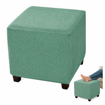 Stretch Jacquard Ottoman Cover, Anti-Deformation Footstool Slipcover for Square Ottoman, Pea Green, Length 33-45.7 cm Width 33-45.7 cm Height 38.1-45.7 cm