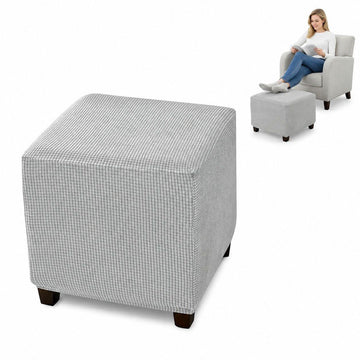 Stretch Ottoman Cover Square Jacquard Footstool Slipcover Anti Deformation Light Gray, 33-45.7cm L x 33-45.7cm W x 38.1-45.7cm H
