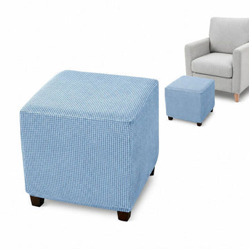 Stretch Jacquard Ottoman Cover Square Footstool Slipcover Comfortable No Deformation Sky Blue, 33-45.7 x 33-45.7 x 38.1-45.7 cm