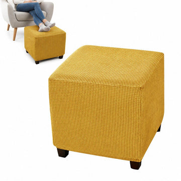 Stretch Jacquard Ottoman Cover, Anti Deformation, Comfortable, for Square Footstool, Lemon Yellow, Length 33-45.7 cm, Width 33-45.7 cm, Height 38.1-45.7 cm