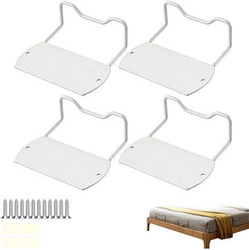 4 PCS Non Slip Mattress Holder, Metal Mattress Support Brackets with Screws for Bed Frame, Easy to Install, White, 14x11.5x5cm