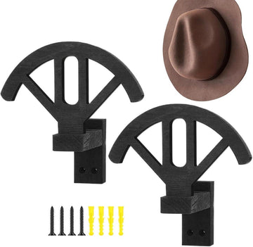 2 Pack Cowboy Hat Rack, Wall Mounted Wooden Hat Holder for Cowboy Hats and Caps, Adjustable, Rustic, Black