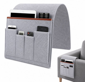 5 Pockets Sofa Armrest Organizer Felt Armchair Storage Caddy for Remote Control Phone Books Tablet, Gray