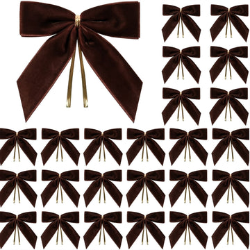 Velvet Butterfly Bow Decoration 24-Pack - Gift Wrapping Wedding Party Home Decor Christmas Tree Ornament - 2.5cm/9x9cm - Black Coffee