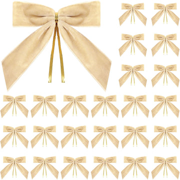 Velvet Butterfly Bow Decoration 24-Pack - Gift Wrapping Wedding Party Home Decor Christmas Tree Ornament - 2.5cm/9x9cm - Beige
