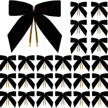 Velvet Butterfly Bow Decoration 24-Pack - Gift Wrapping Wedding Party Home Decor Christmas Tree Ornament - 2.5cm/9x9cm - Black