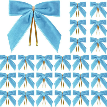 Velvet Butterfly Bow Decoration 24-Pack - Gift Wrapping Wedding Party Home Decor Christmas Tree Ornament - 2.5cm/9x9cm - Blue