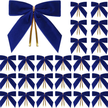 Velvet Butterfly Bow Decoration 24-Pack - Gift Wrapping Wedding Party Home Decor Christmas Tree Ornament - 2.5cm/9x9cm - 47# Dark Blue