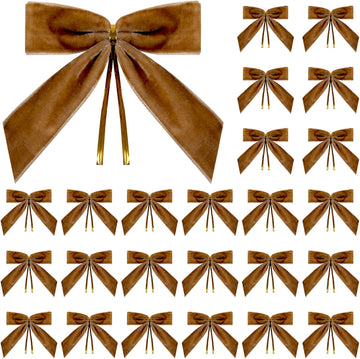Velvet Butterfly Bow Decoration 24-Pack - Gift Wrapping Wedding Party Home Decor Christmas Tree Ornament - 2.5cm/9x9cm - Dark Coffee