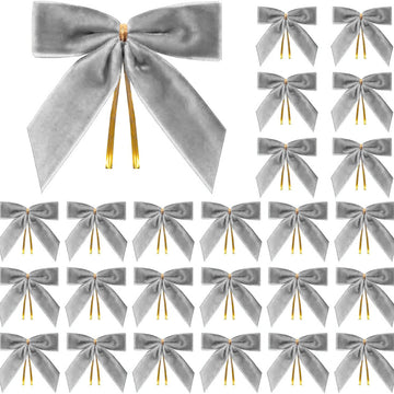 Velvet Butterfly Bow Decoration 24-Pack - Gift Wrapping Wedding Party Home Decor Christmas Tree Ornament - 2.5cm/9x9cm - Gray