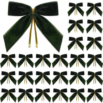 Velvet Butterfly Bow Decoration 24-Pack - Gift Wrapping Wedding Party Home Decor Christmas Tree Ornament - 2.5cm/9x9cm - Dark Green