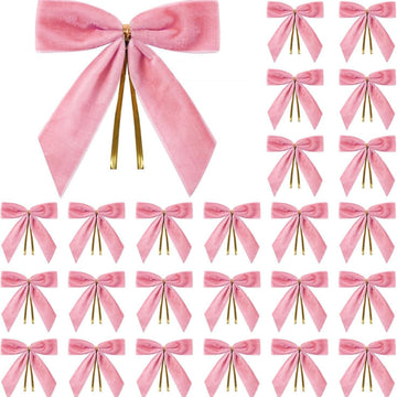 Velvet Butterfly Bow Decoration 24-Pack - Gift Wrapping Wedding Party Home Decor Christmas Tree Ornament - 2.5cm/9x9cm - Pink