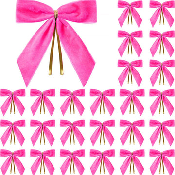 Velvet Butterfly Bow Decoration 24-Pack - Gift Wrapping Wedding Party Home Decor Christmas Tree Ornament - 2.5cm/9x9cm - Rose Red