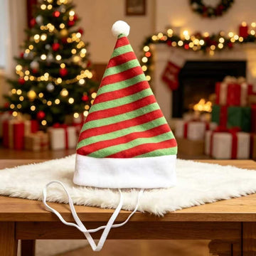Pet Christmas Hat 4-Pack - Festive Santa Hat for Cats Dogs - Holiday Party Headwear Costume Accessory - Red Green Stripe