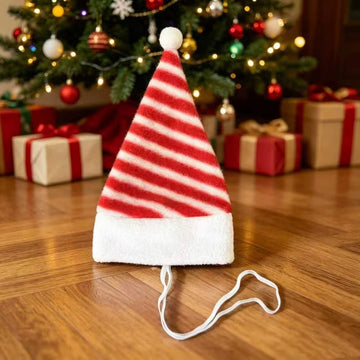 Pet Christmas Hat 4-Pack - Festive Santa Hat for Cats Dogs - Holiday Party Headwear Costume Accessory - Red White Stripe