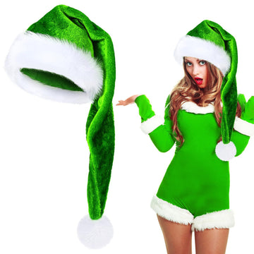 Christmas Santa Hat 2-Pack - Green Plush Long Hat for Holiday Party Decoration, Christmas Costume Accessory - 32x45cm