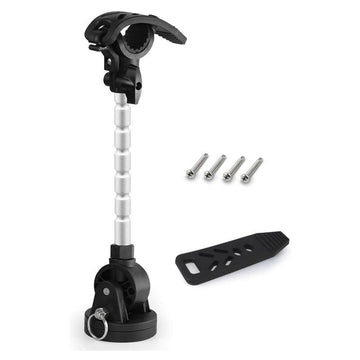 Marine Fish Finder Transducer Mount Bracket with Quick Release Base, 180° Adjustable Aluminum Pole for Boat Deck Fishing Rod and Trolling Motor Stabilization (Silver)