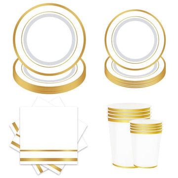 Party Supplies Paper Tableware Set for 16 Guests, Disposable Tableware for Party, Include 16 Dinner Plates, 16 Dessert Plates, 24 Napkins, 25 Cups