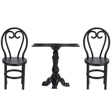 3-Piece 1:12 Scale Miniature Black Table and Chairs Set for , Dollhouse Furniture, Home Decor Accessories