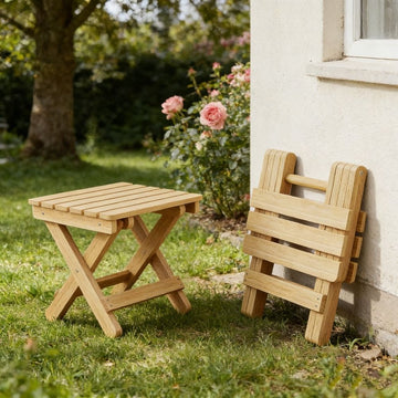 Solid Wood Folding Stool, Foldable Wooden Stool Portable for Camping and Garden, Lightweight Compact Seat for Home Outdoor Travel