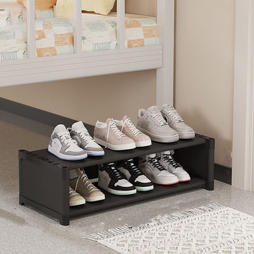 Under Bed Shoe Rack, Space Saving 2-Tier Shoe Organizer, Narrow Shoe Shelf for Dorm, Closet and Entryway