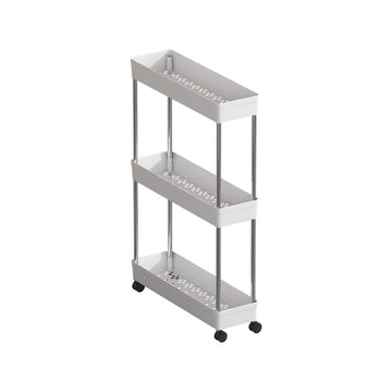 Rolling Storage Cart, Bathroom Organizer Rolling Utility, Under Desk Storage Organizer for Office, Bathroom, Kitchen, Laundry Room, Narrow Places, 3-Tier
