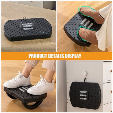 Black Plastic Footrest with Massage Rollers for Under Desk Comfort at Home and Office Workspace