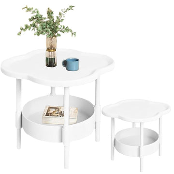 2 Tier Side Table, End Table Side Table Waterproof Small Sofa Coffee, Side Tables Bedroom Indoor Outdoor with Removable Tray for Living Room Bedroom Balcony and Office, Easy to Assemble