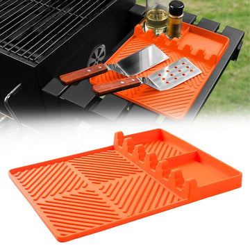 Rack,Grill Mats For Outdoor Grill Accessories For Griddle Large Silicone Spatula Mat With Drip Pad For Kitchen Countertop Grill BBQ Caddy Cutlery Holder