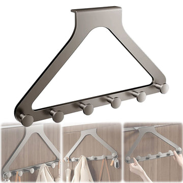 Over Door Hooks, No Drill Silent Use 6 Hooks for Towels & Clothes, Modern Matte Metal 16.3 inch (beige, Regular)
