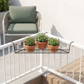 Black Metal Wire Balcony Hanging Plant Stand Corner Shelf for Storage and Decorative Display