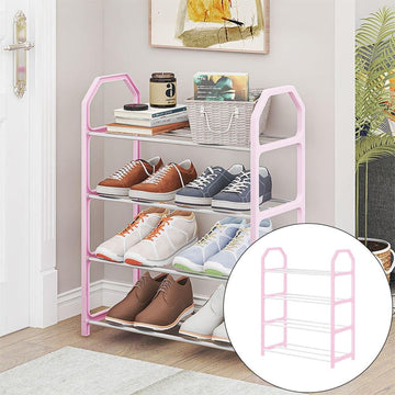 Shoe Rack 4-Tier Expandable Shoe Rack for Closet, 18“-33” Adjustable Shoe Rack for Small Space, Small Shoe Organizer for Front Door, Sturdy Metal