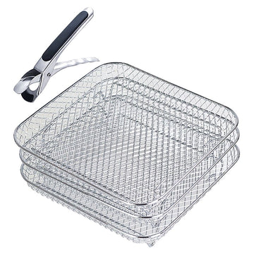 3 Pcs Air Fryer Baskets Replacement with Food Clip for Air Fryer Toaster Oven, 7.87'x7.87' Non-stick Mesh Air Fryer Steel Basket Wire Rack Accessories, Dishwasher Safe
