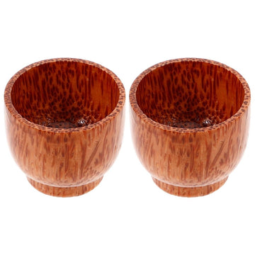 2Pcs Handcrafted Natural Wood Mug Chocolate Finish Smooth Rounded Edges for Tea Wine
