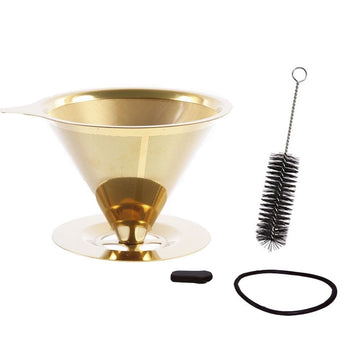 Stainless Steel Coffee Filter with Brush Double-Layer Filter No Filter Paper Required